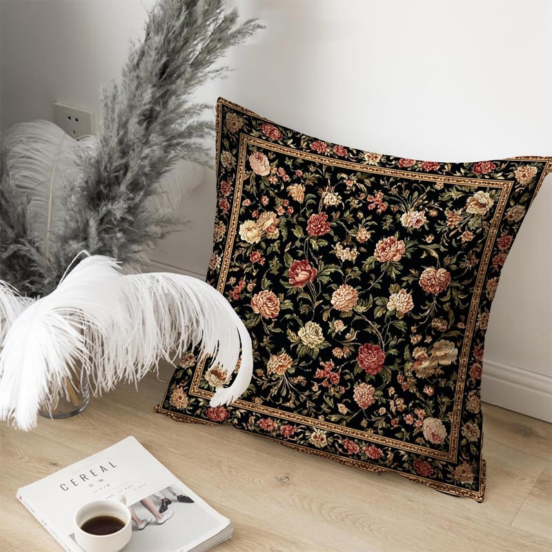 RBAFAO Bohemian Pillow Covers | Vintage Floral & Carpet Design | Double Sided Blue White Decorative Pillowcases for Couch, Bed | Indoor Outdoor Boho Home Decor (Black, 18x18inches) - Image 4